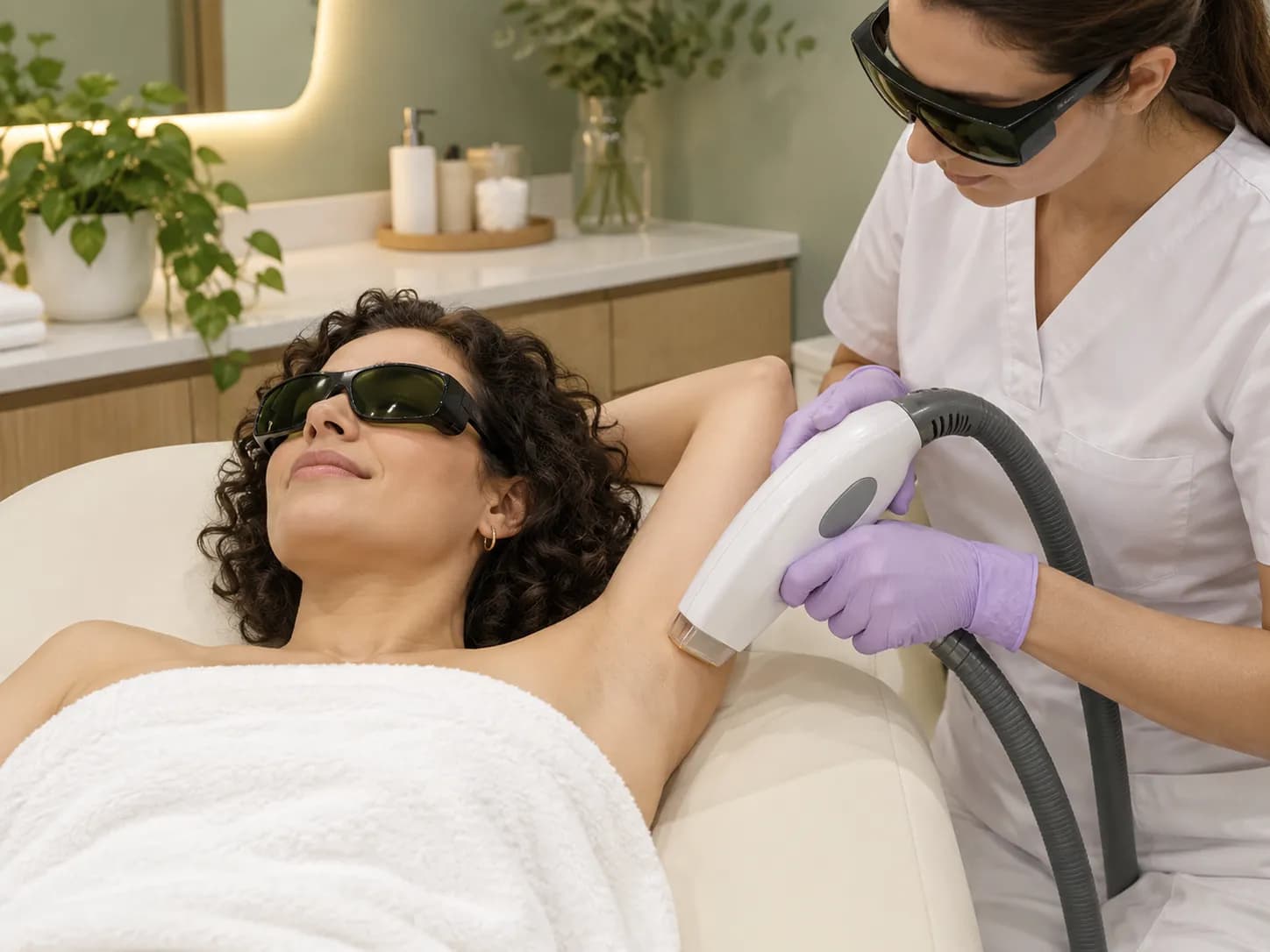 Underarm hair removal with a device in a modern salon