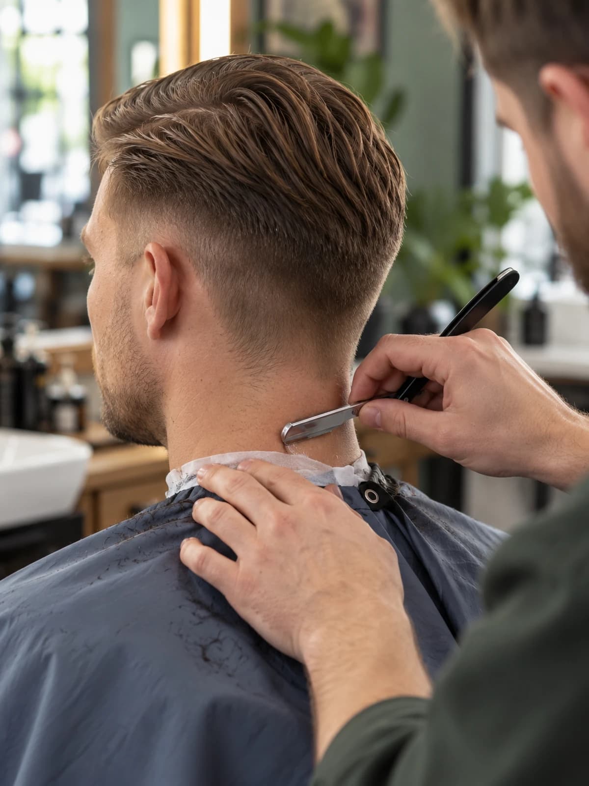 Smoothing the neckline with a razor