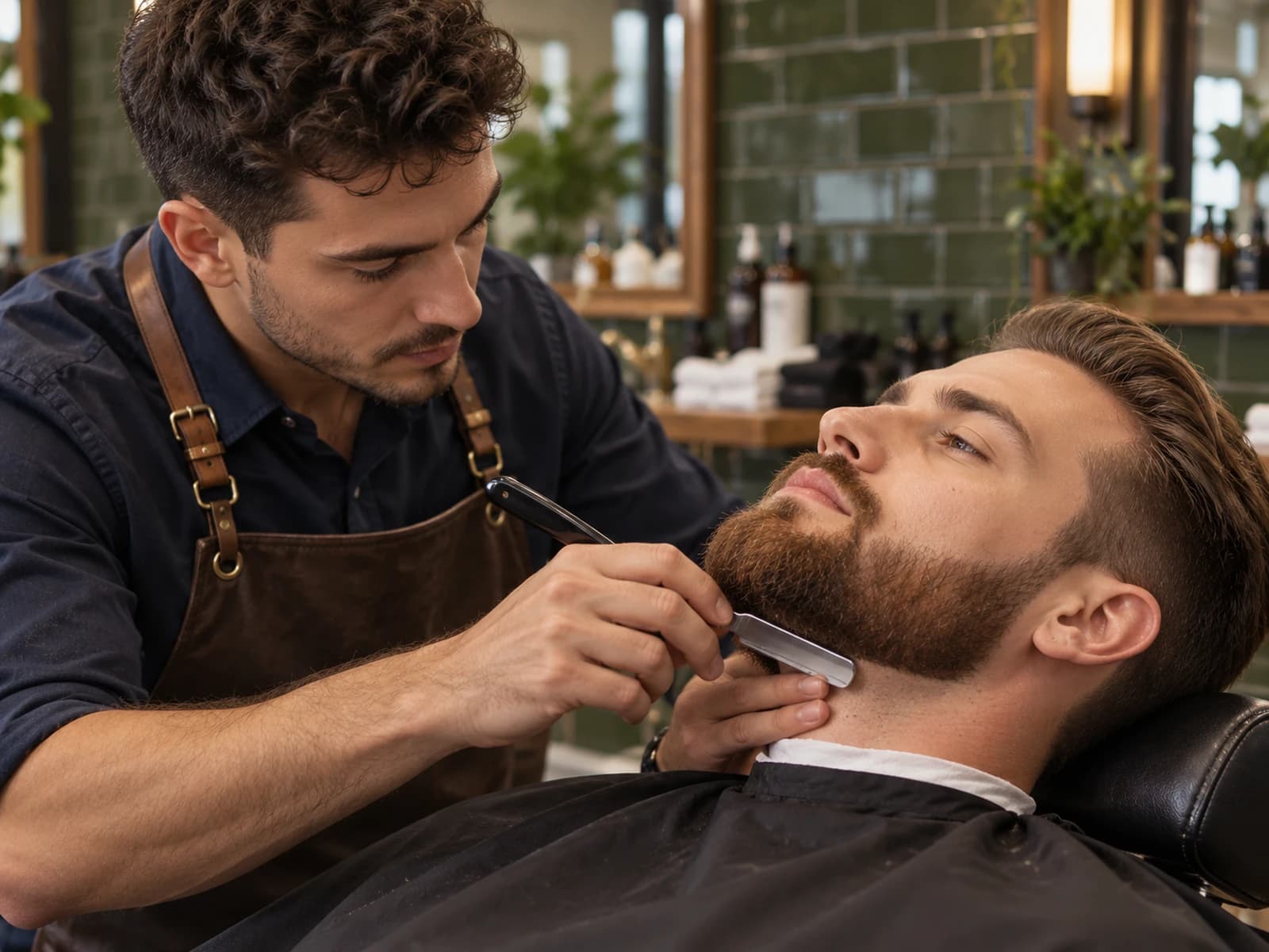 Trimming the beard outline with a razor