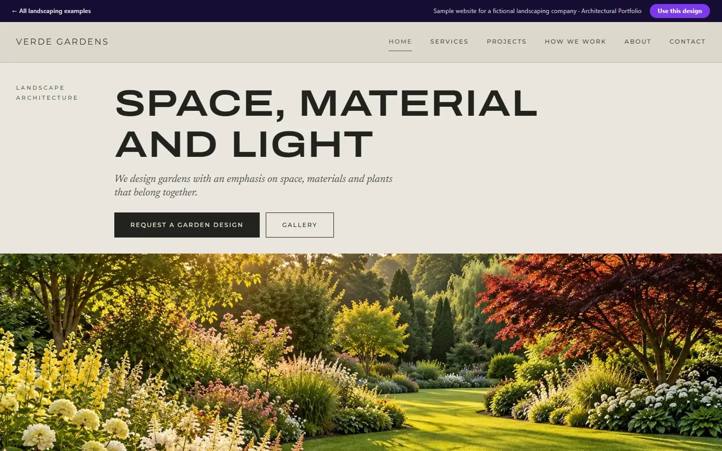 Preview of the landscaping sample website, Architectural Portfolio design