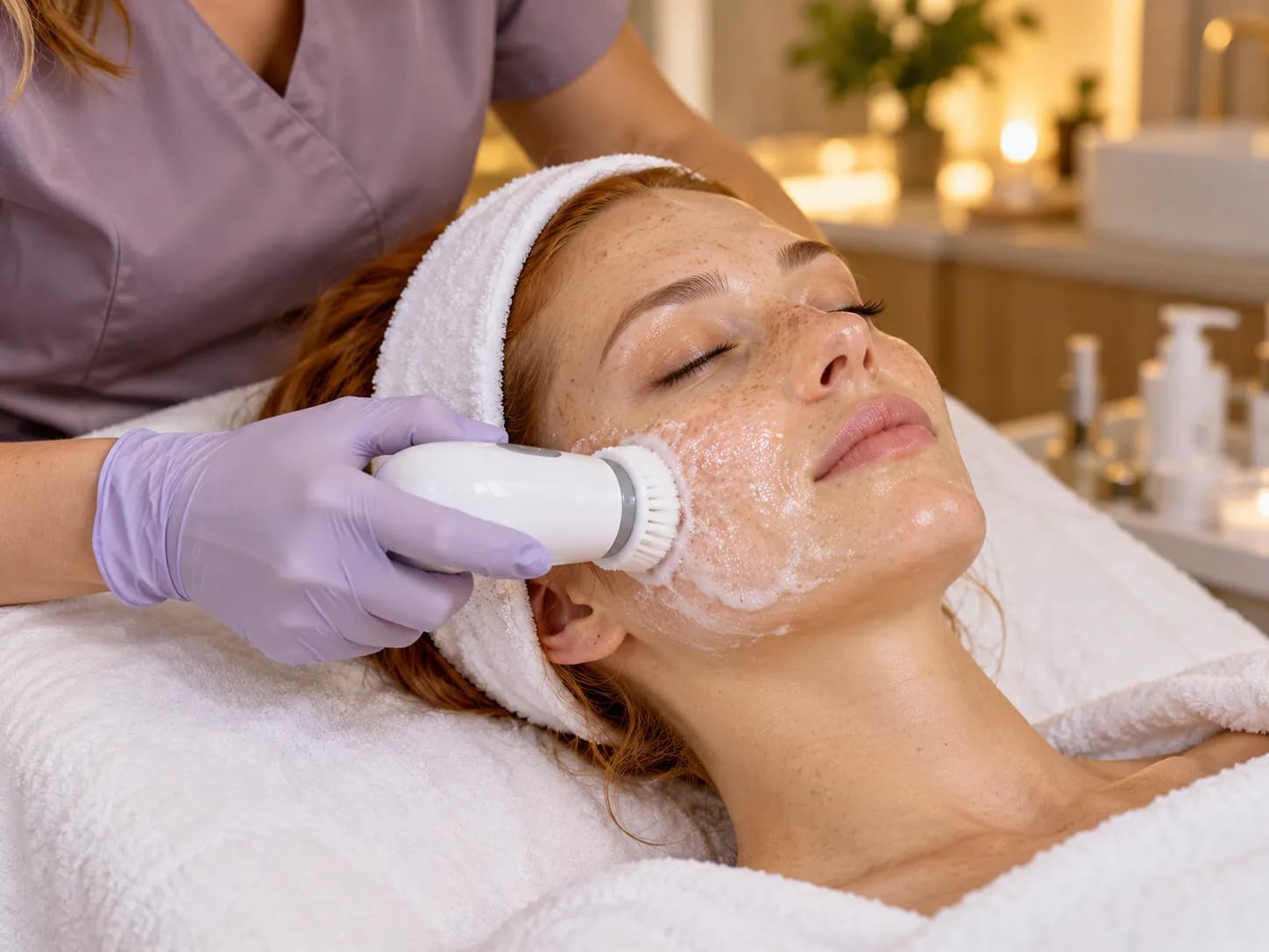 Facial cleansing with a sonic brush